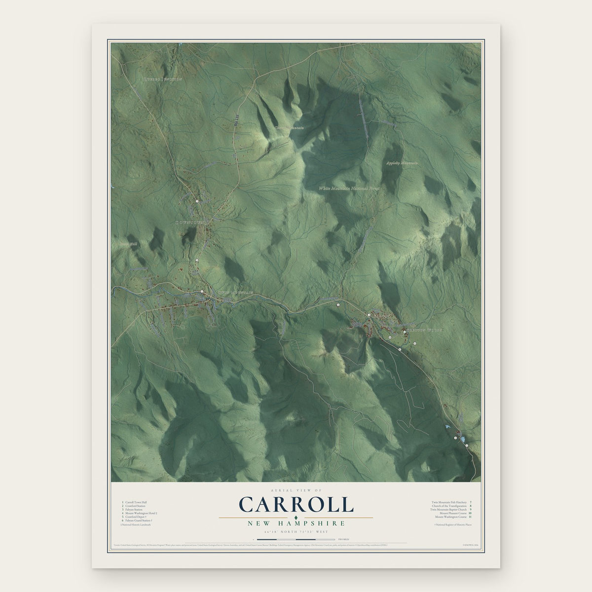 Carroll, New Hampshire map print, the full design