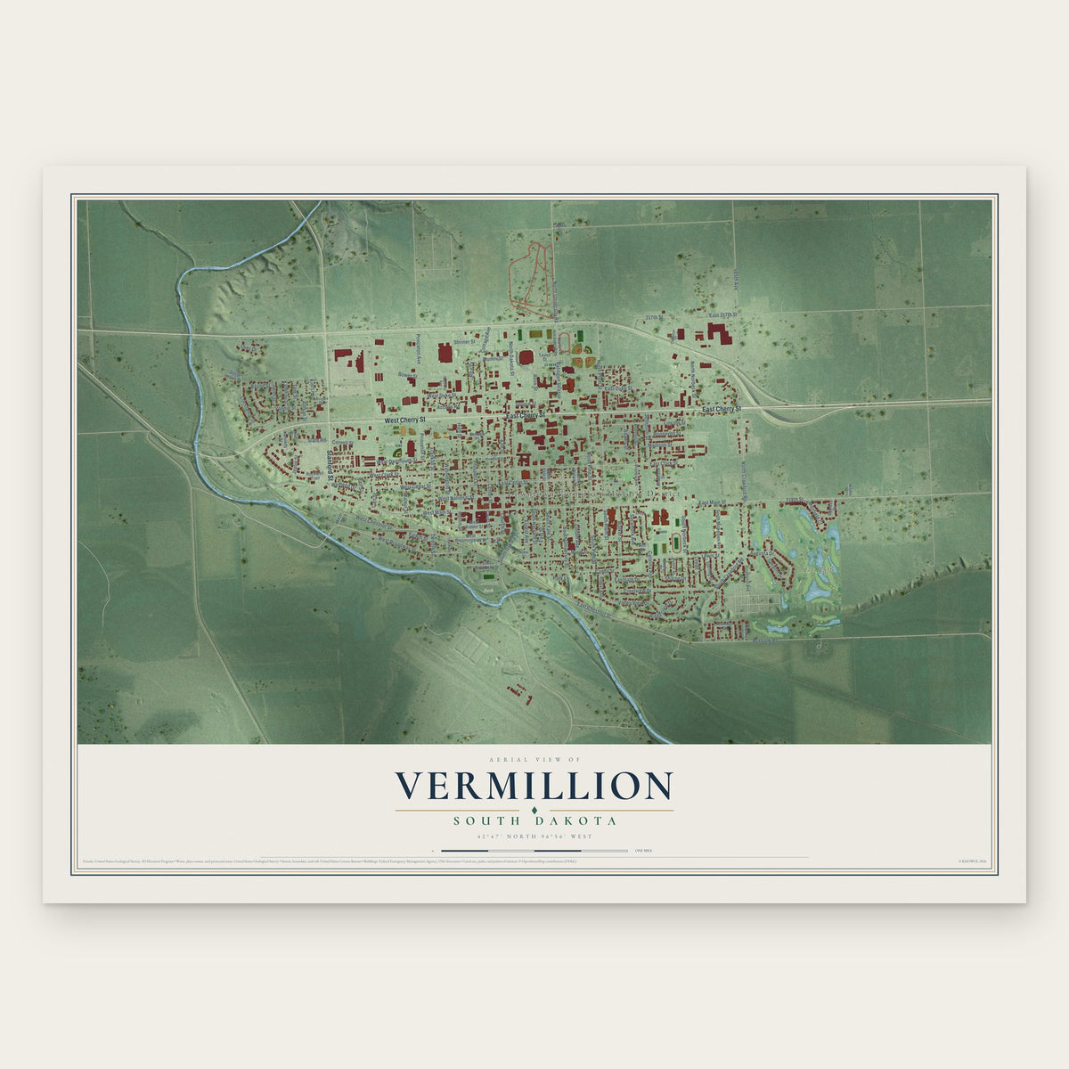 Vermillion, South Dakota map print, the full design