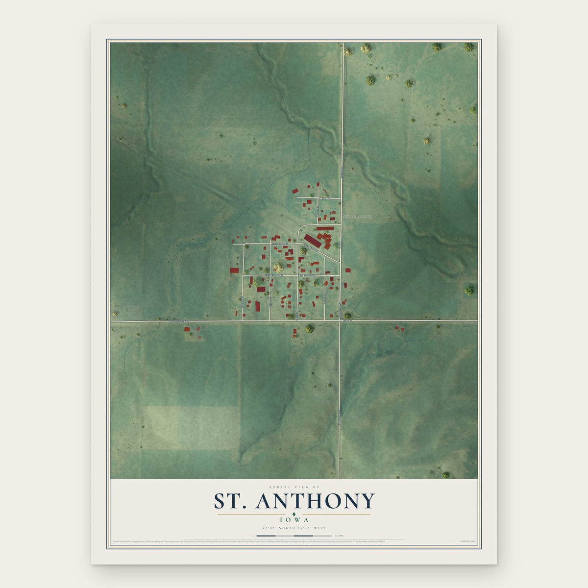 St. Anthony, Iowa map print, the full design