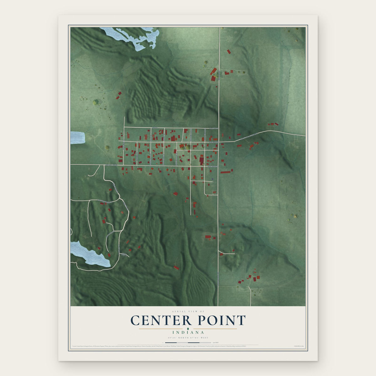 Center Point, Indiana map print, the full design