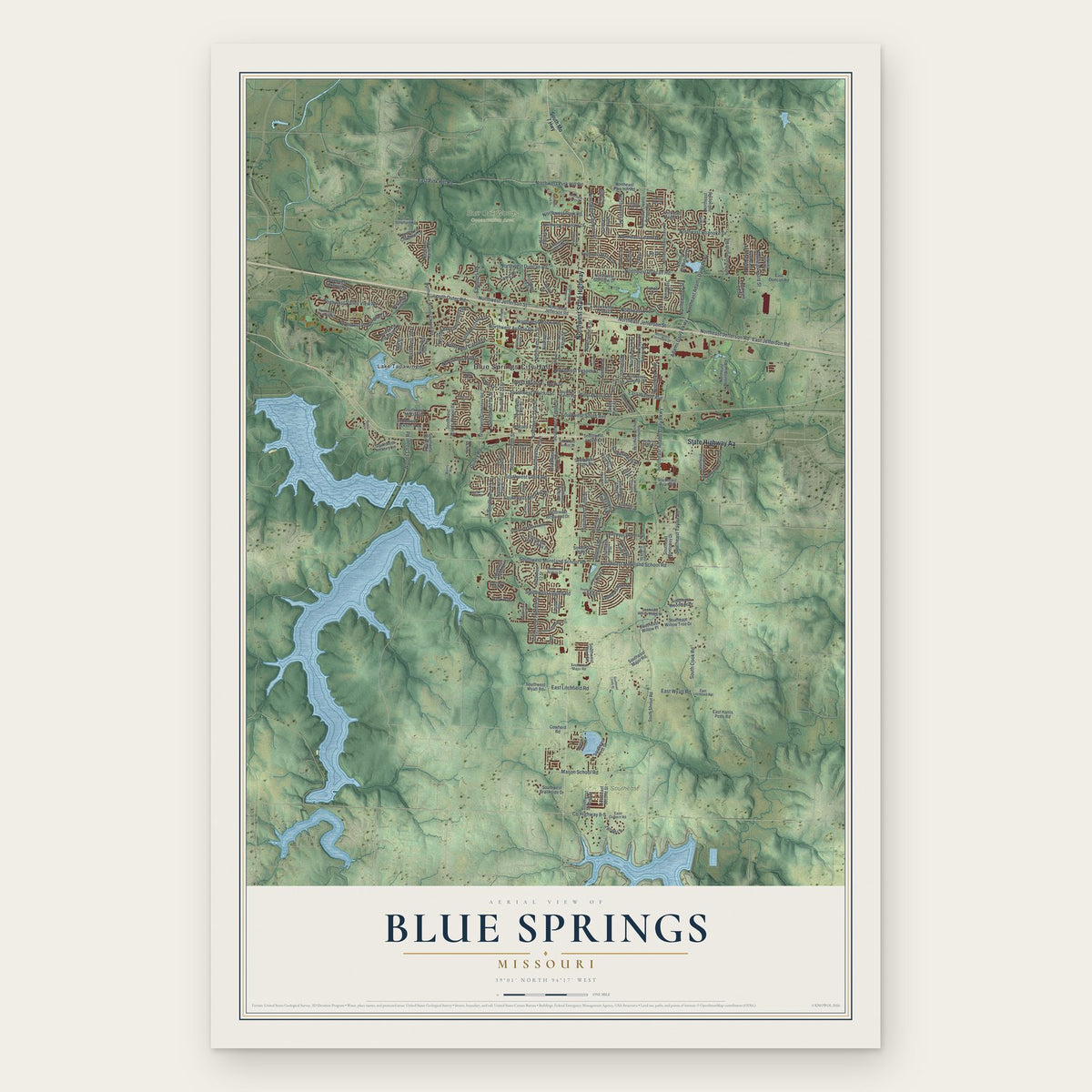 Blue Springs, Missouri map print, the full design