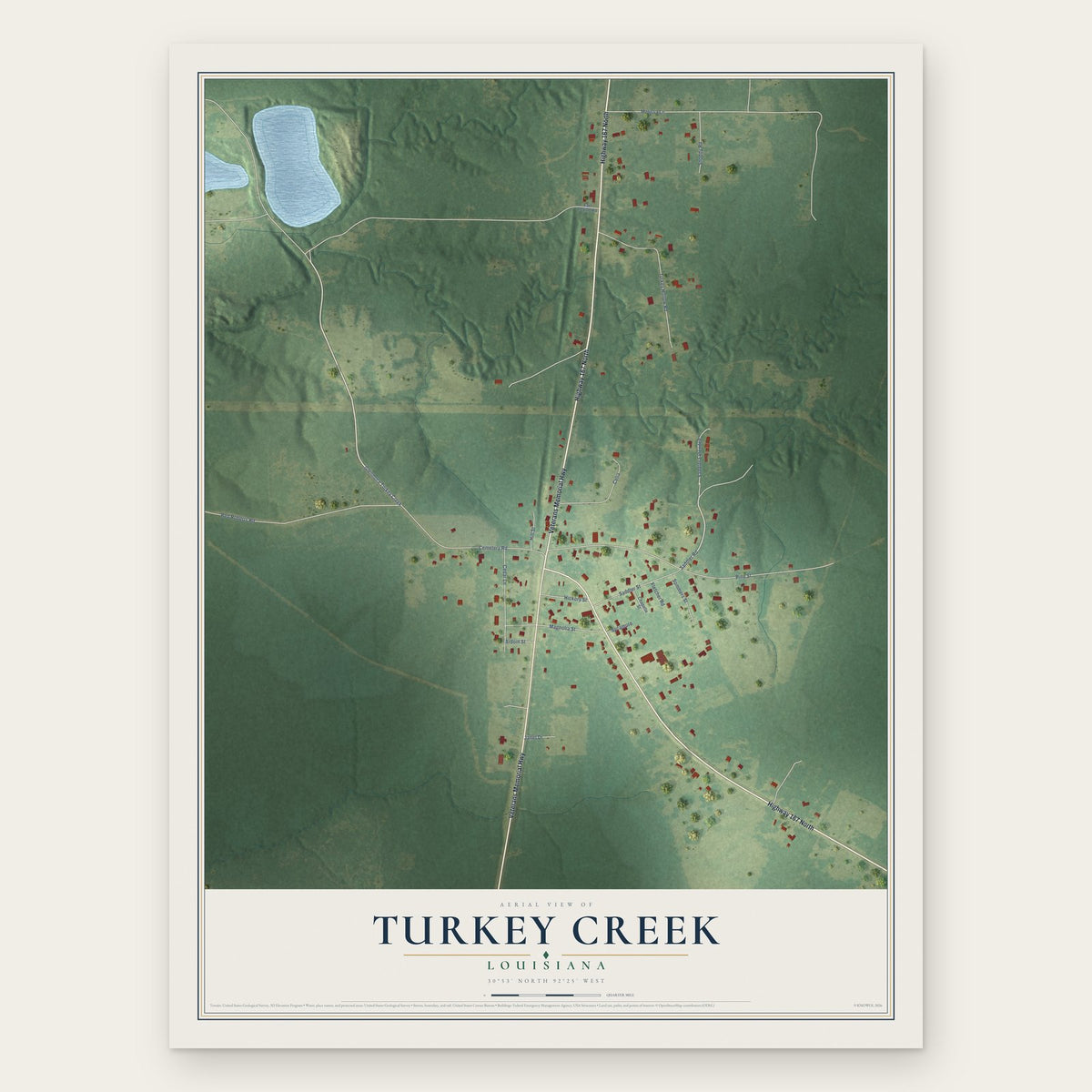 Turkey Creek, Louisiana map print, the full design