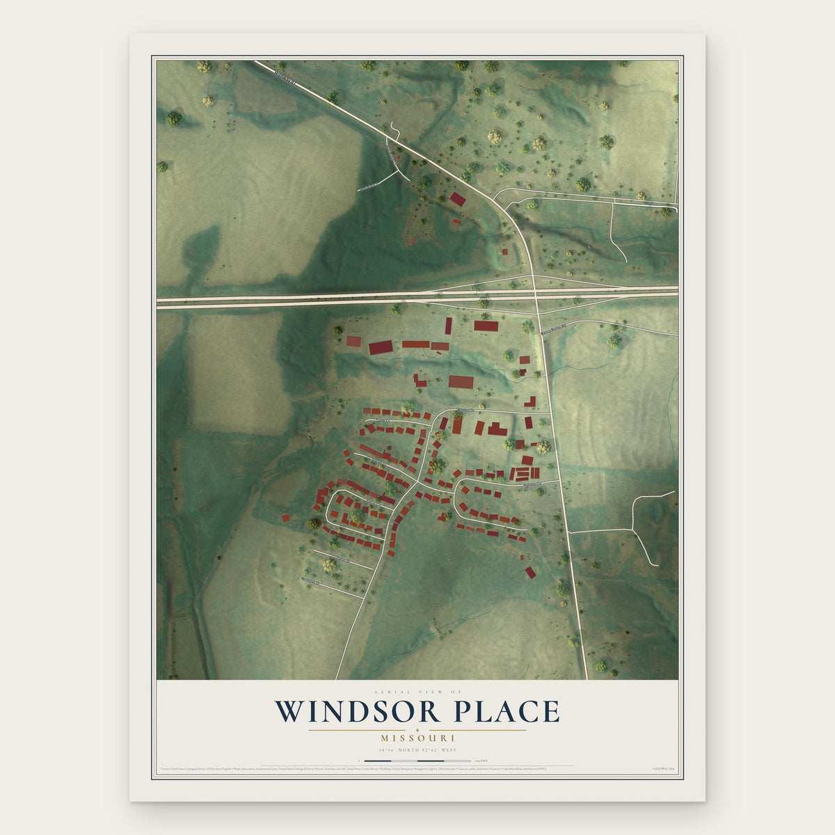 Windsor Place, Missouri map print, the full design