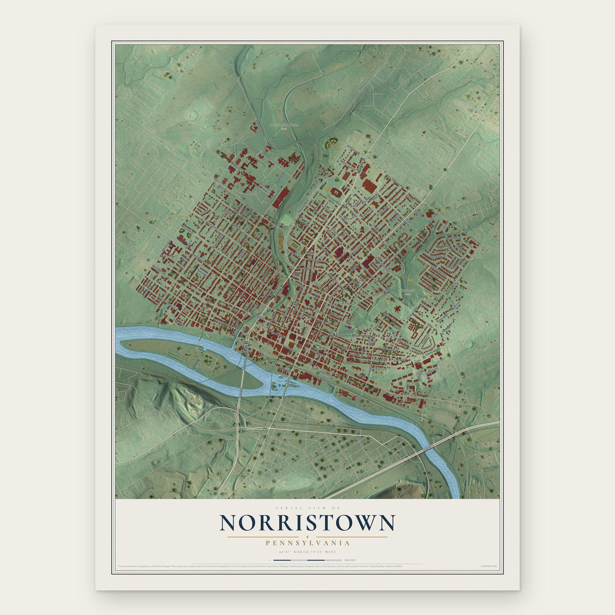 Norristown, Pennsylvania map print, the full design