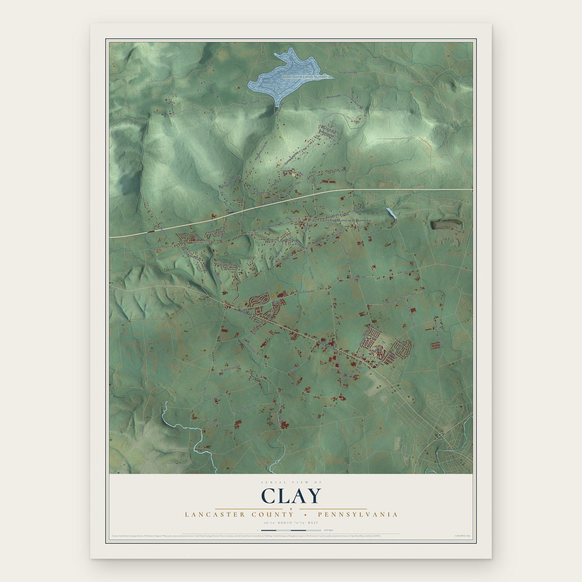 Clay, Lancaster County, Pennsylvania map print, the full design