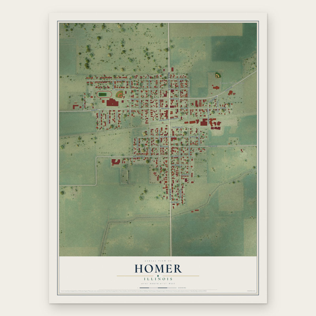 Homer, Illinois map print, the full design