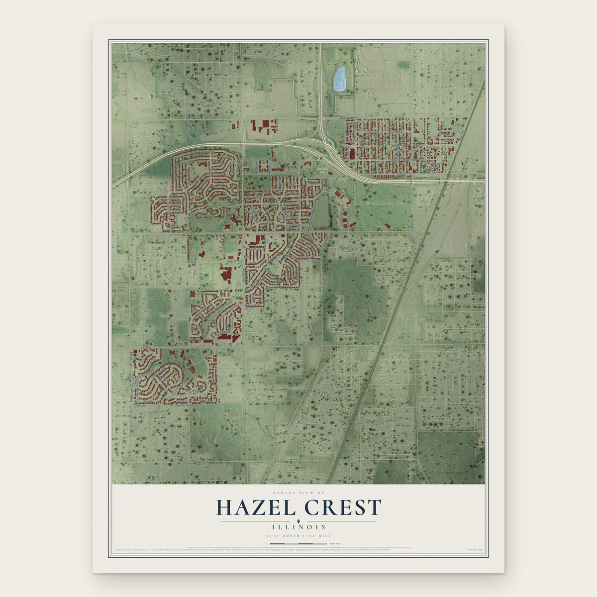 Hazel Crest, Illinois map print, the full design