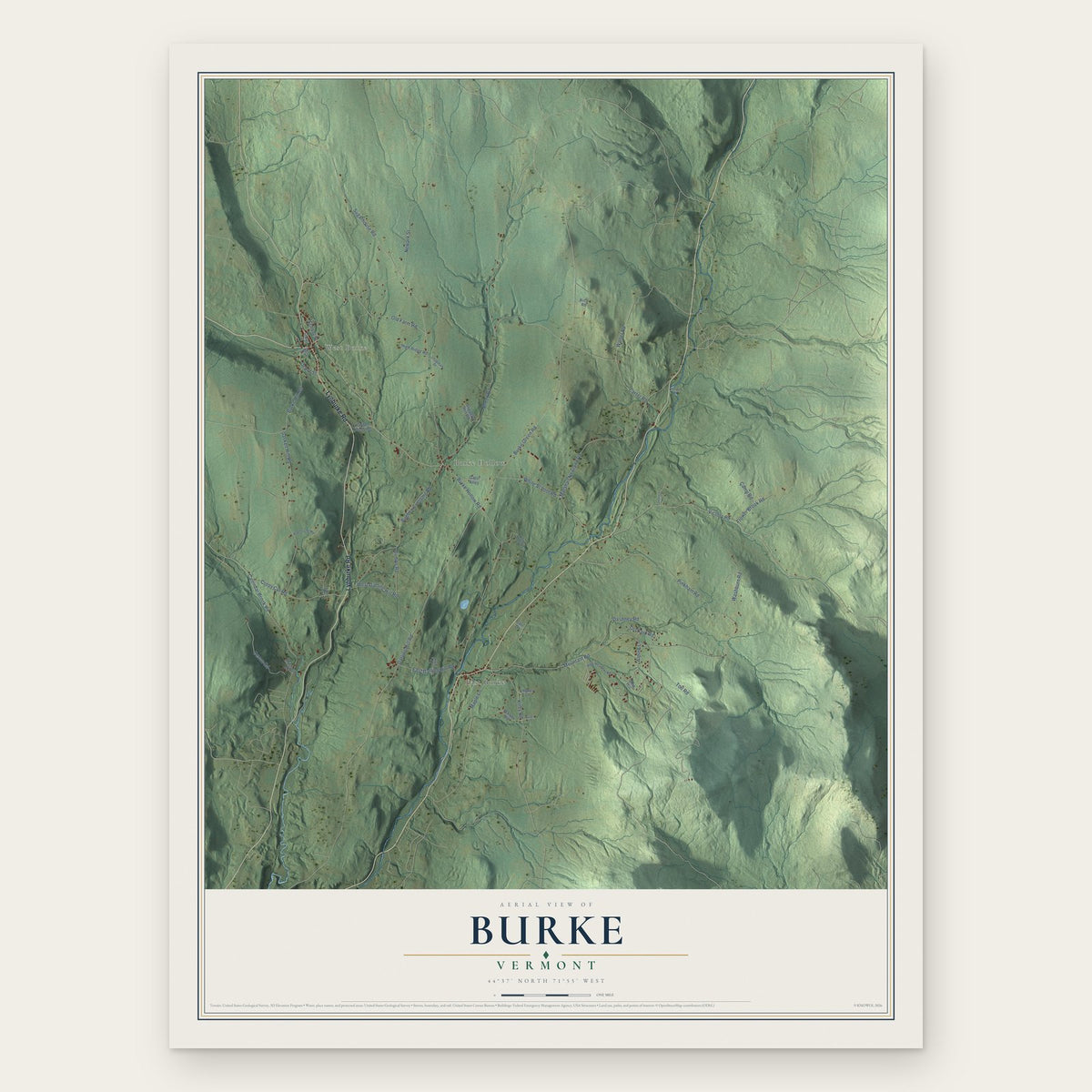Burke, Vermont map print, the full design
