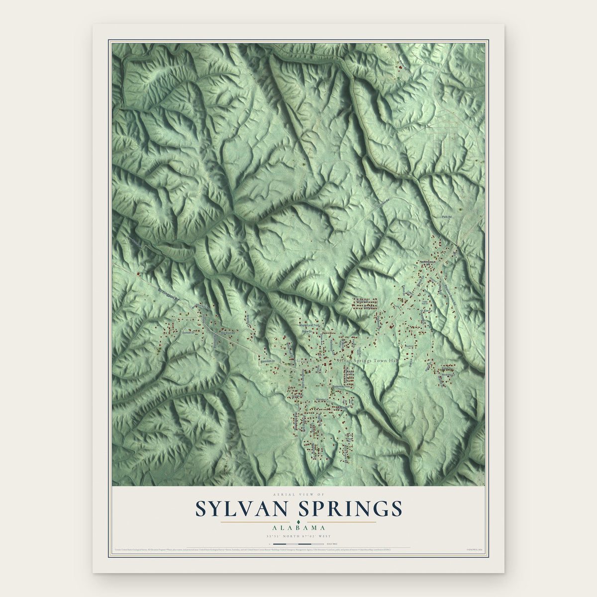Sylvan Springs, Alabama map print, the full design