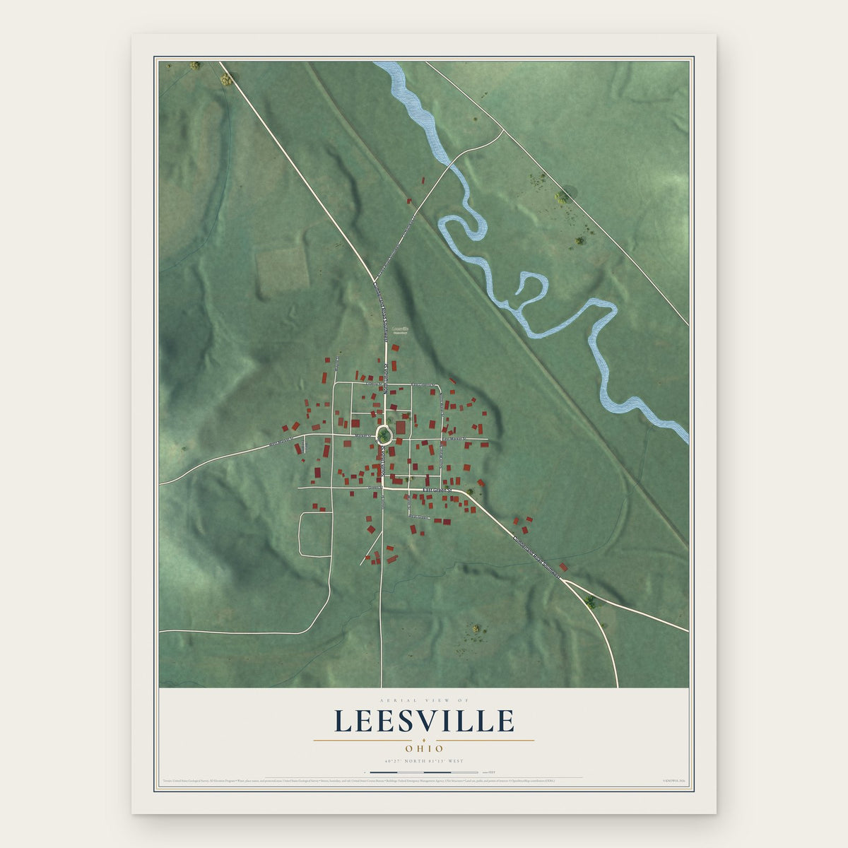 Leesville, Ohio map print, the full design