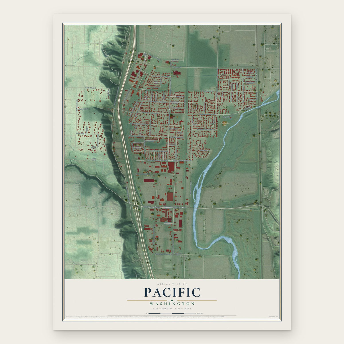 Pacific, Washington map print, the full design
