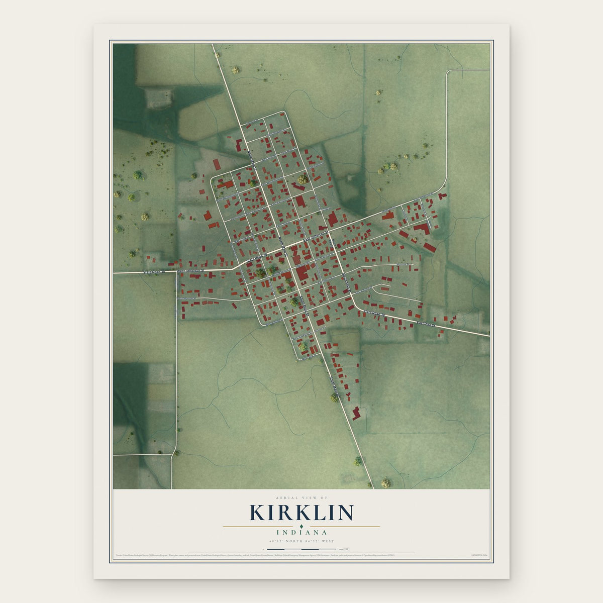Kirklin, Indiana map print, the full design