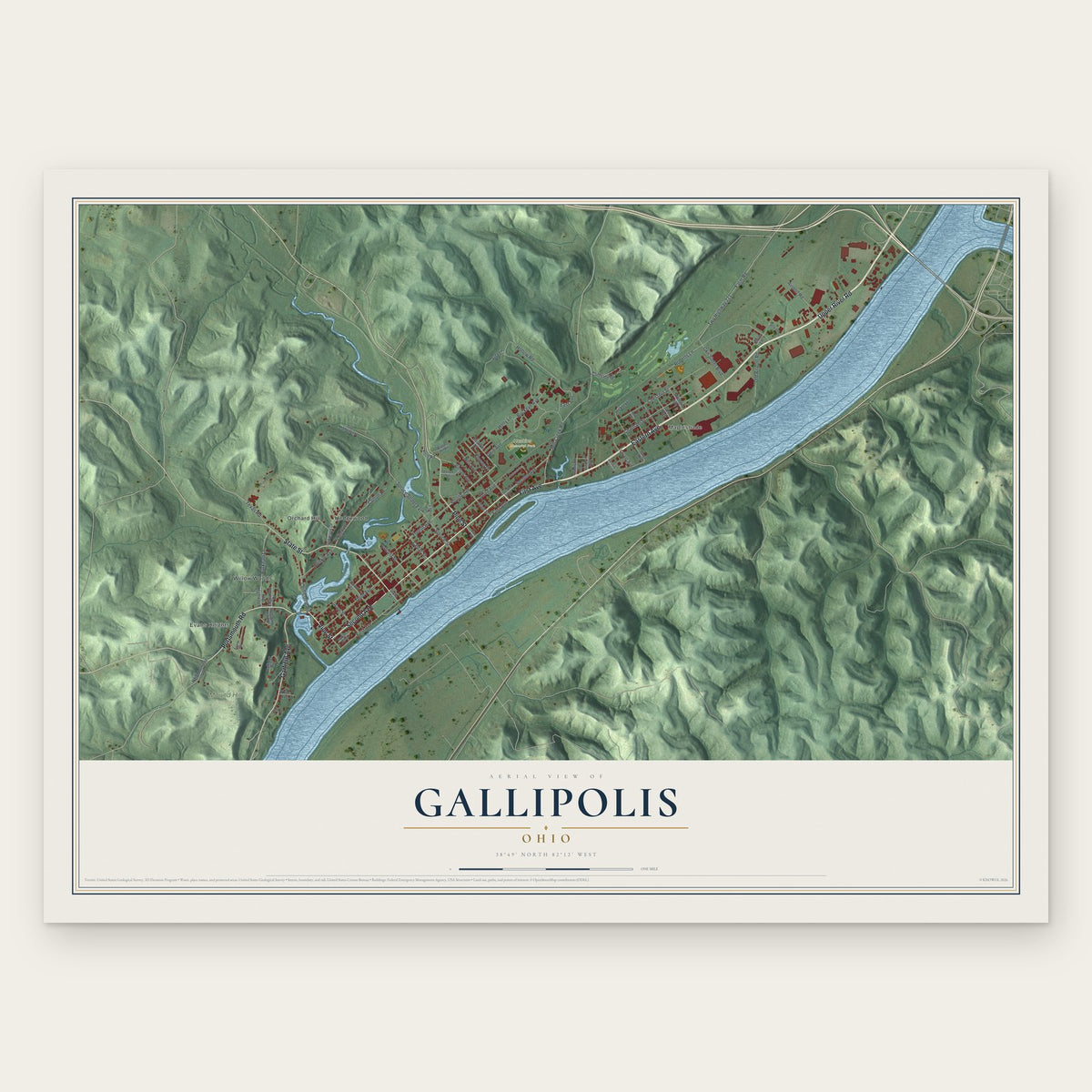 Gallipolis, Ohio map print, the full design