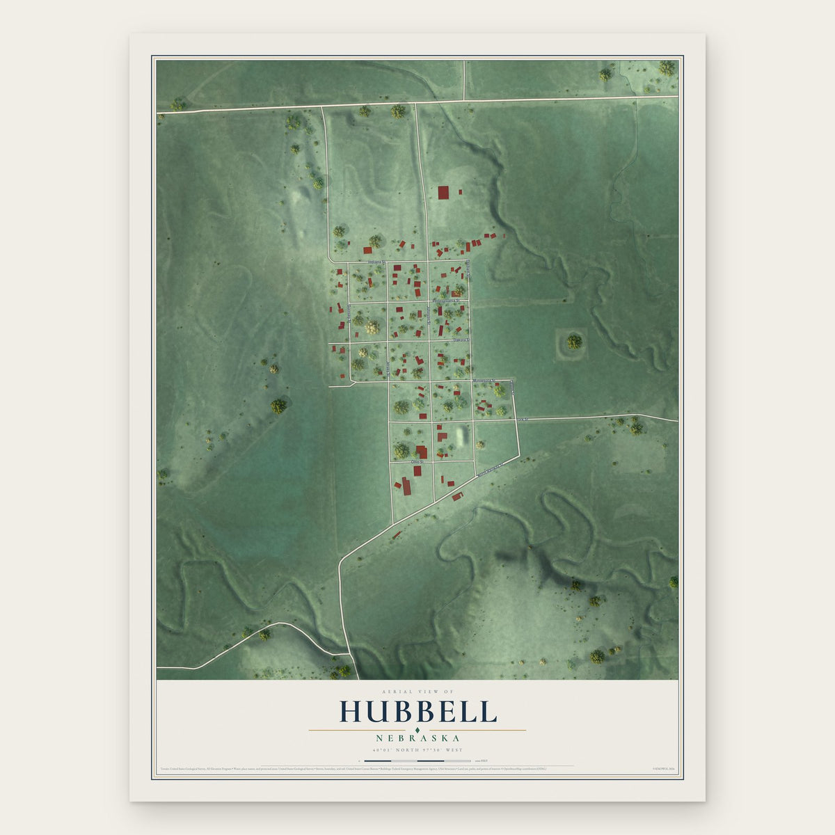 Hubbell, Nebraska map print, the full design