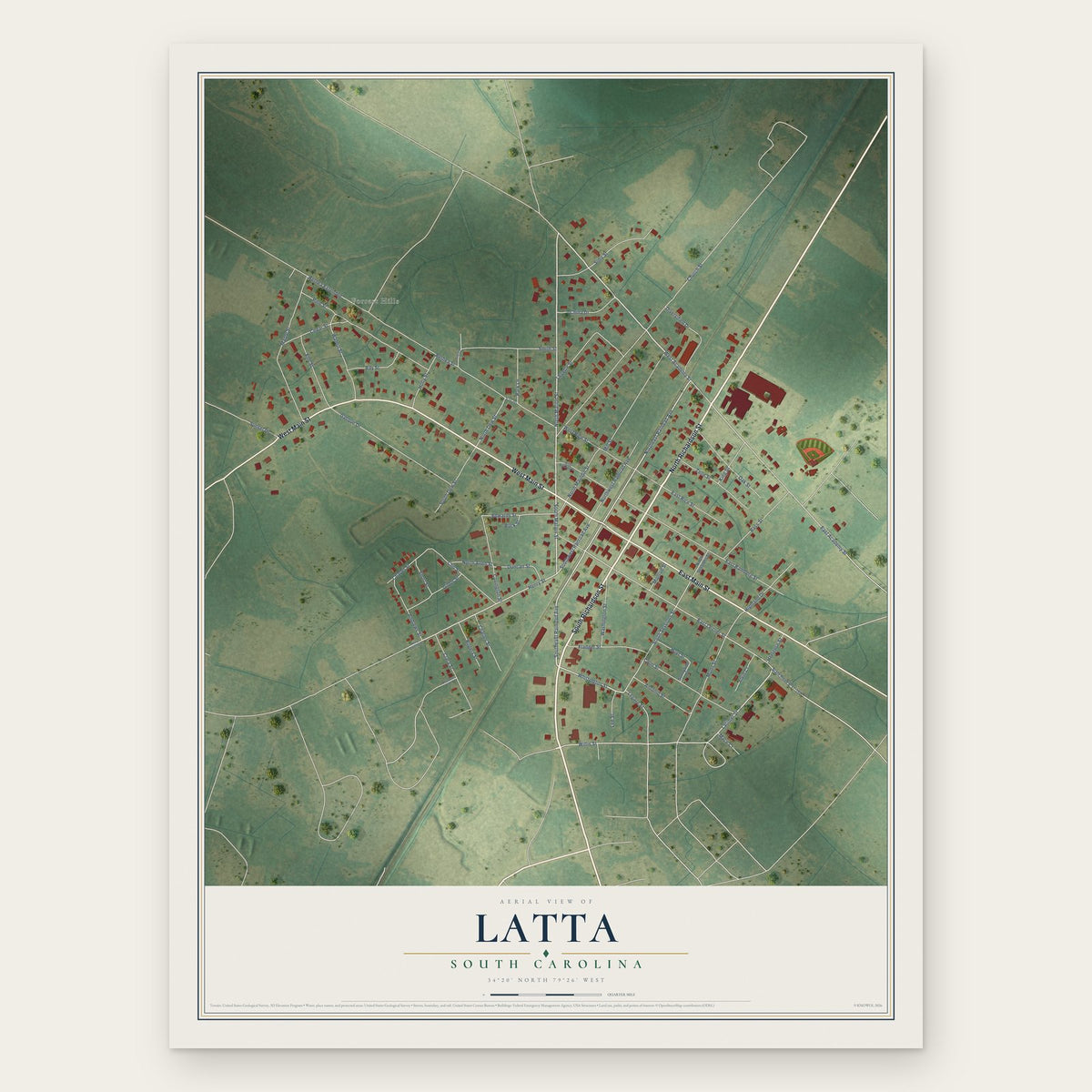 Latta, South Carolina map print, the full design