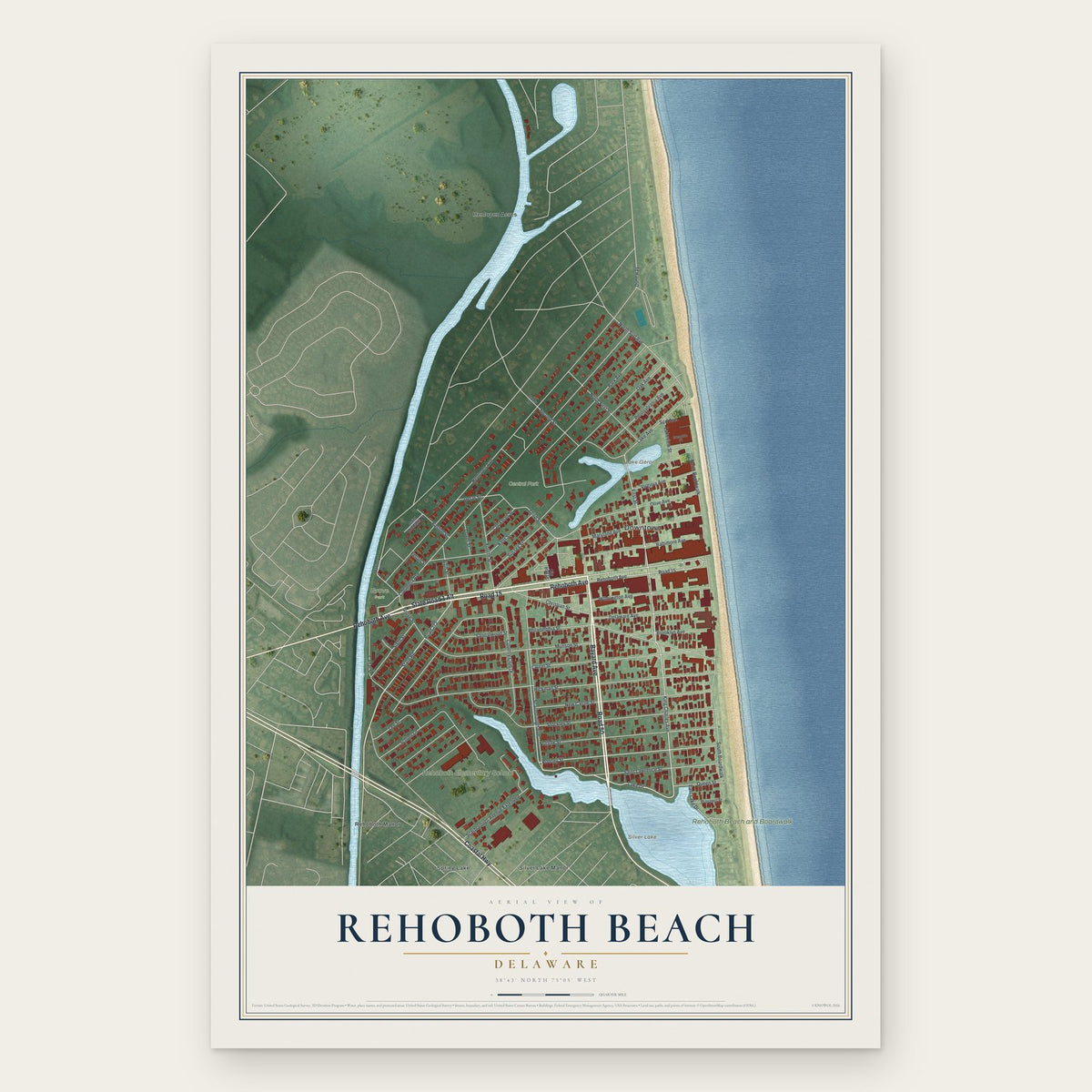 Rehoboth Beach, Delaware map print, the full design