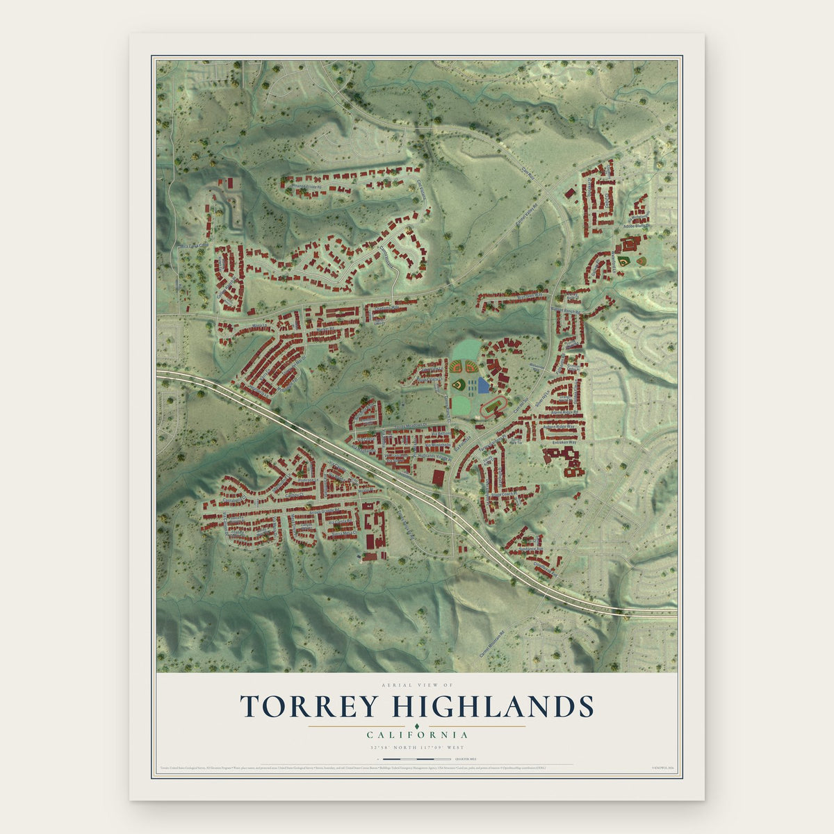 Torrey Highlands, California map print, the full design