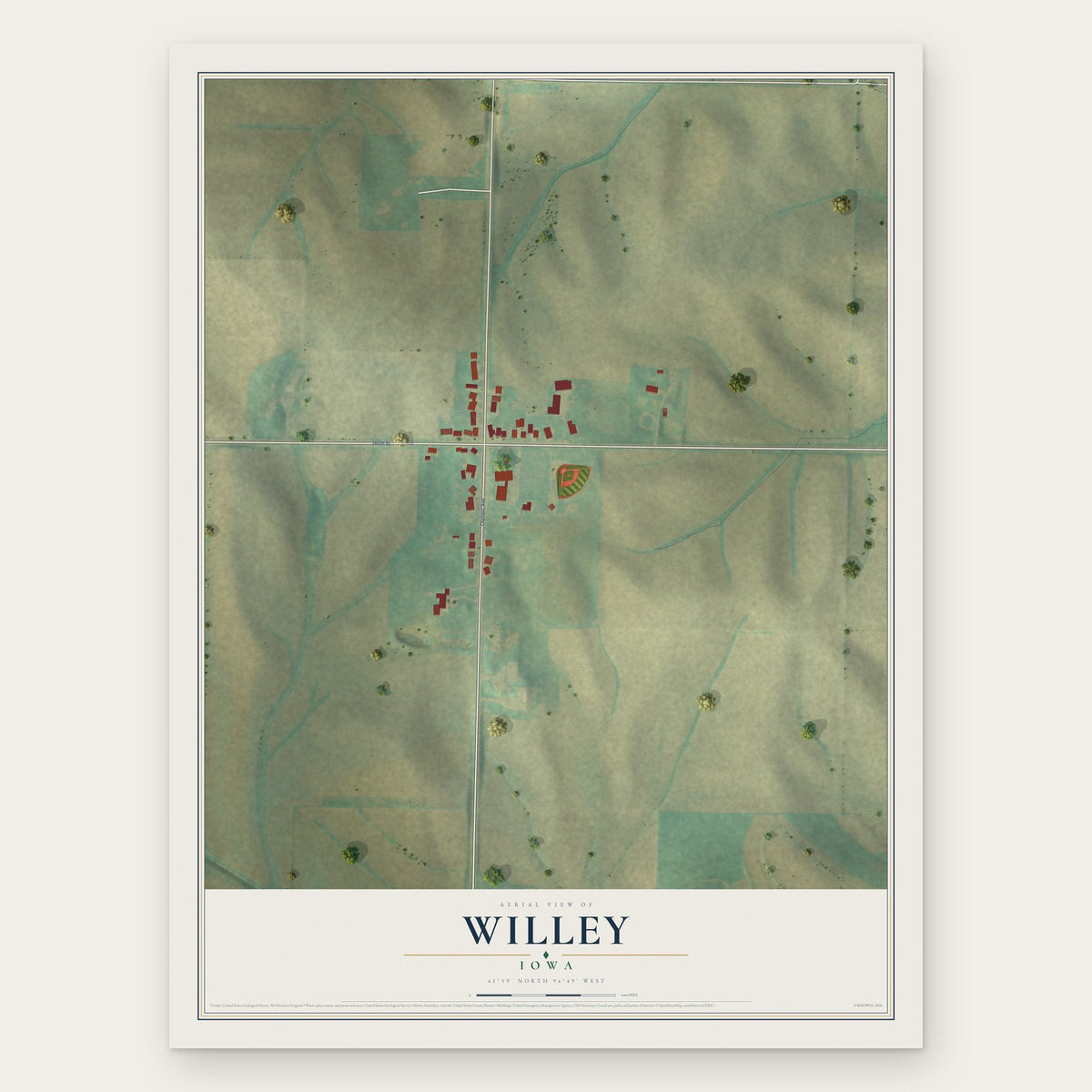 Willey, Iowa map print, the full design