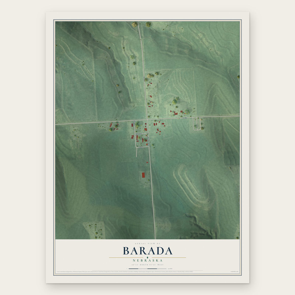 Barada, Nebraska map print, the full design