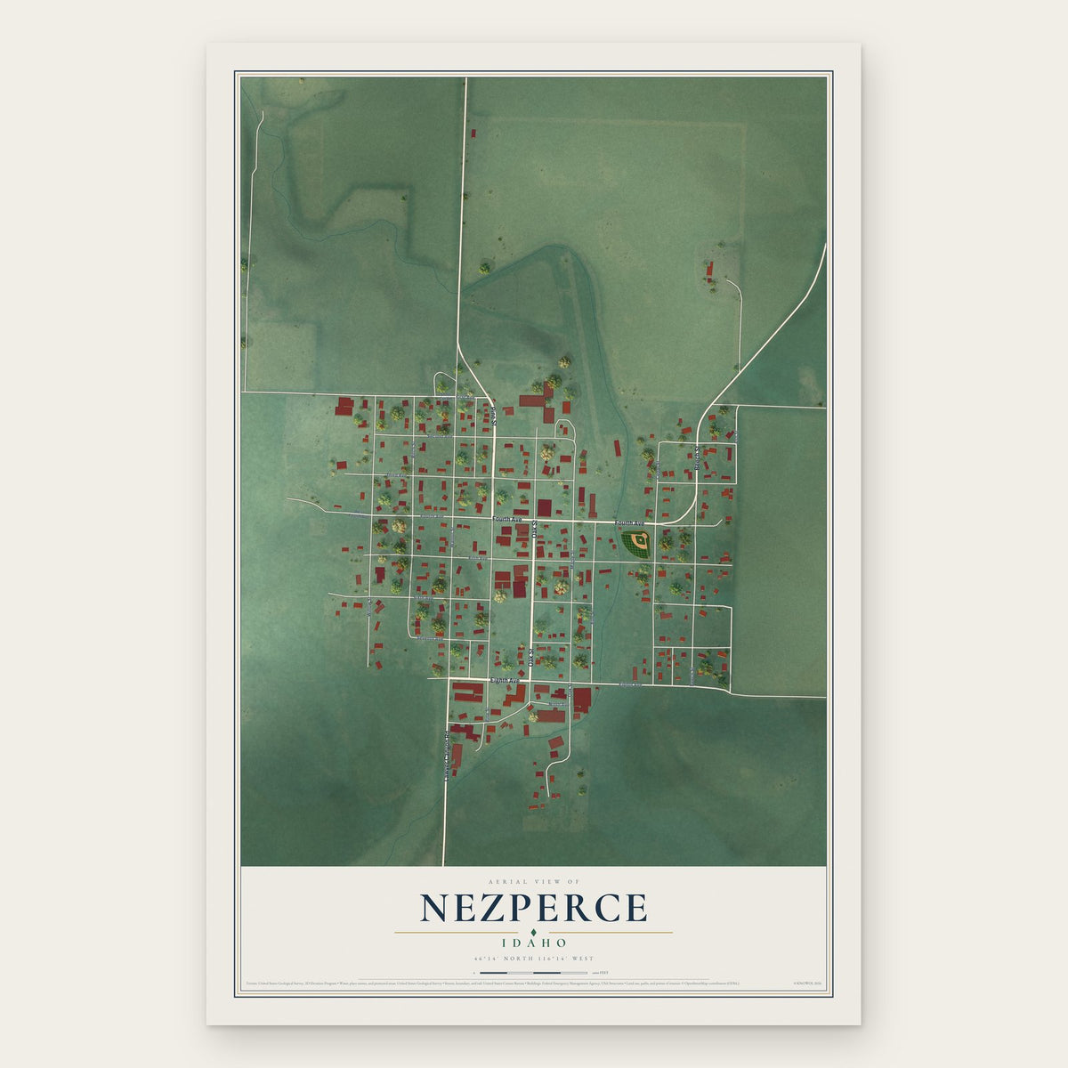Nezperce, Idaho map print, the full design