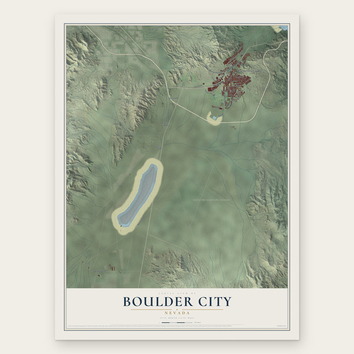 Boulder City, Nevada map print, the full design