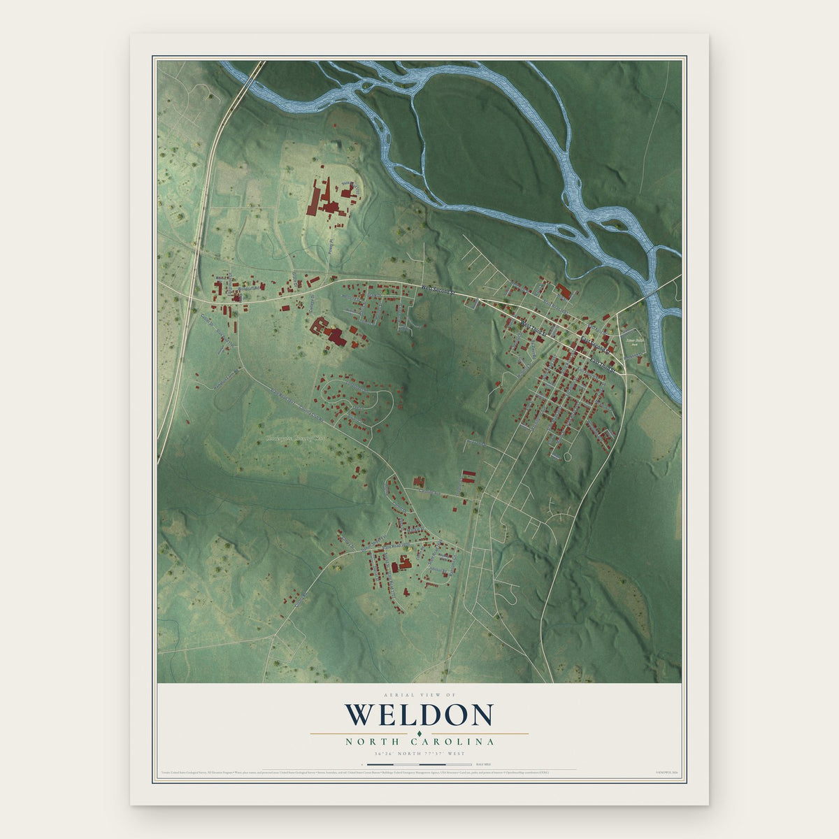 Weldon, North Carolina map print, the full design