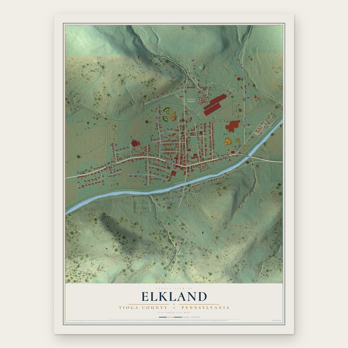 Elkland, Tioga County, Pennsylvania map print, the full design