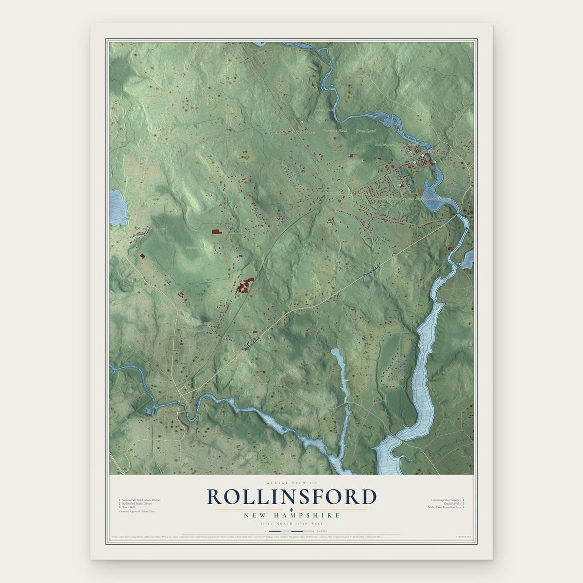 Rollinsford, New Hampshire map print, the full design