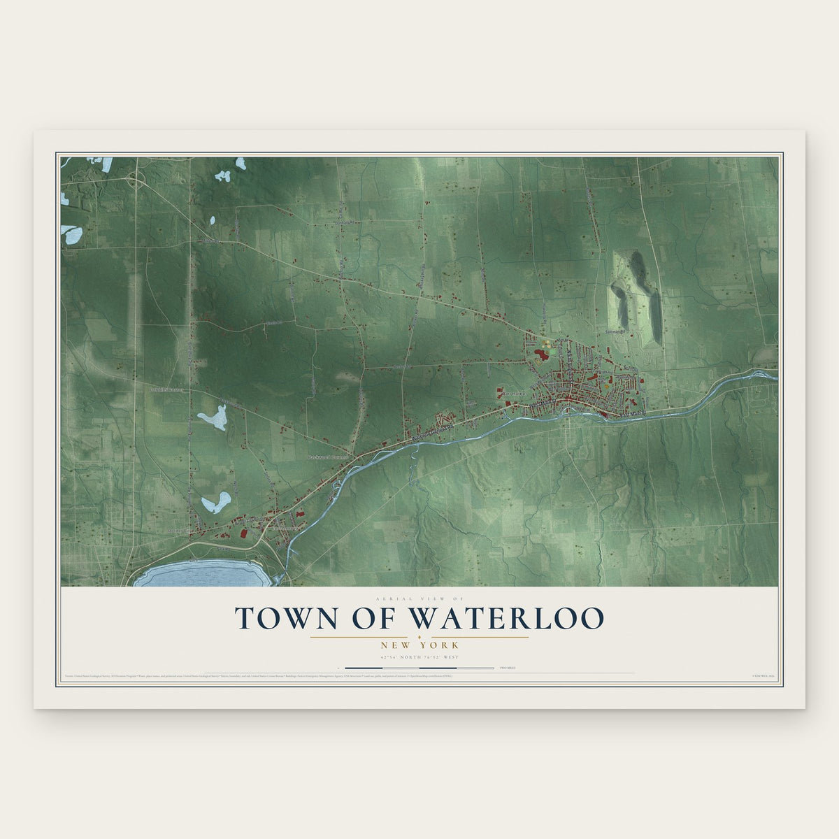 Town of Waterloo, New York map print, the full design