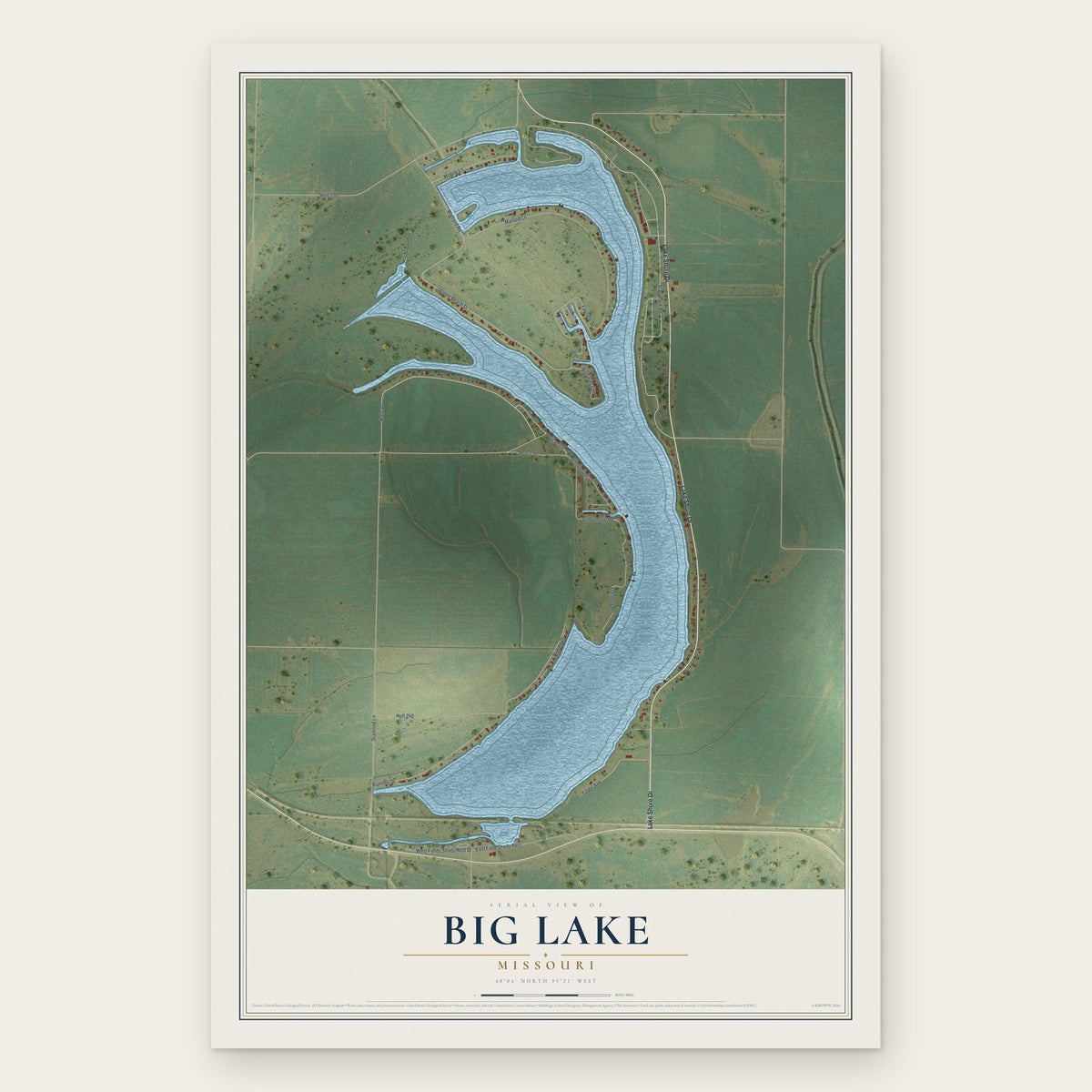 Big Lake, Missouri map print, the full design