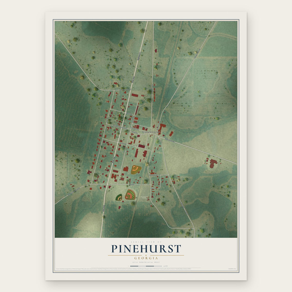 Pinehurst, Georgia map print, the full design