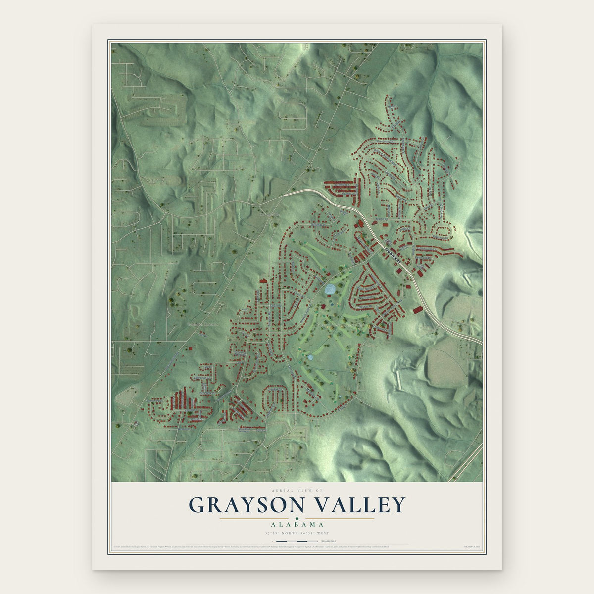 Grayson Valley, Alabama map print, the full design
