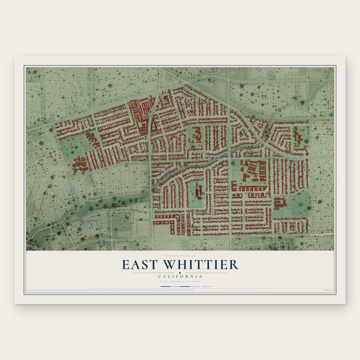 East Whittier, California map print, the full design
