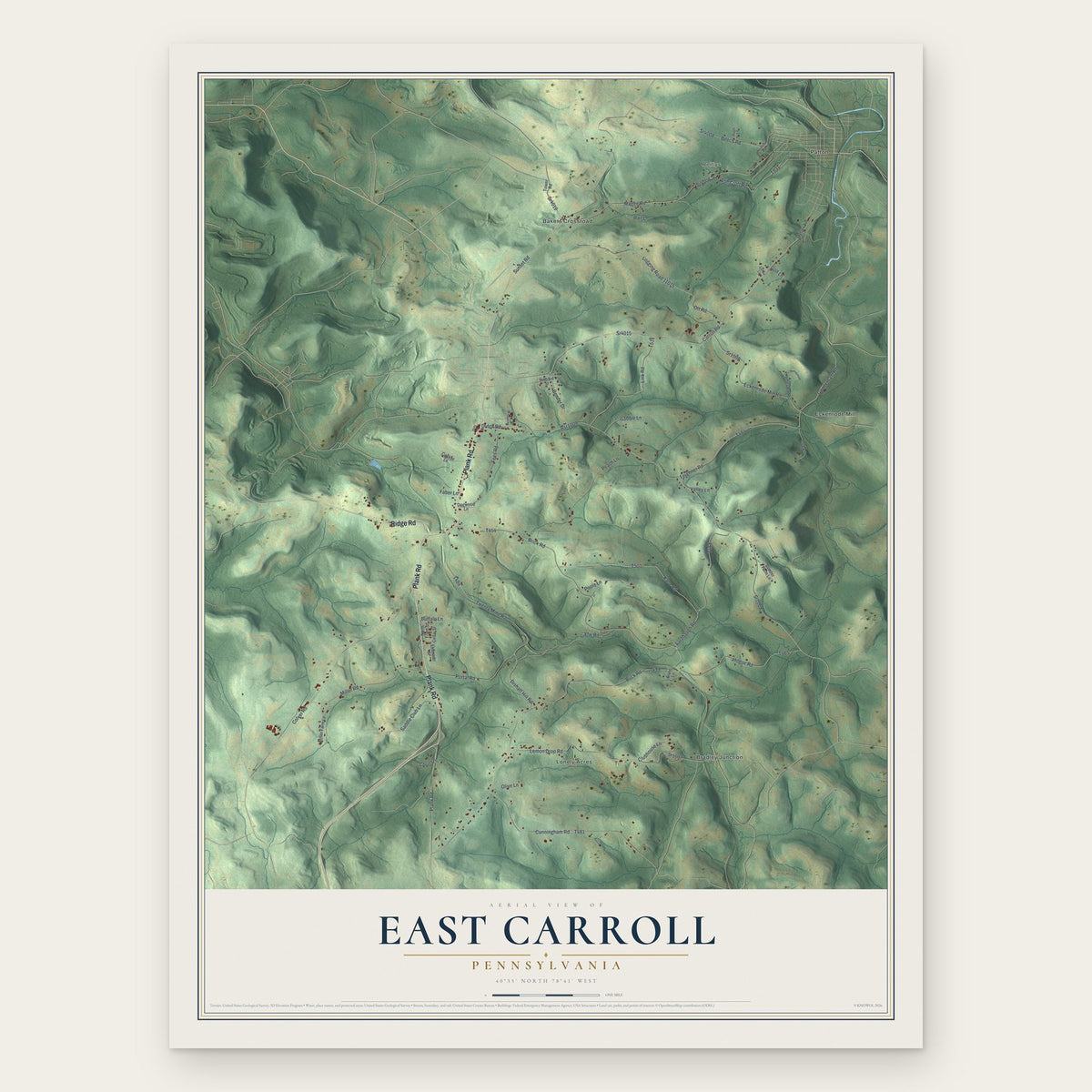 East Carroll, Pennsylvania map print, the full design