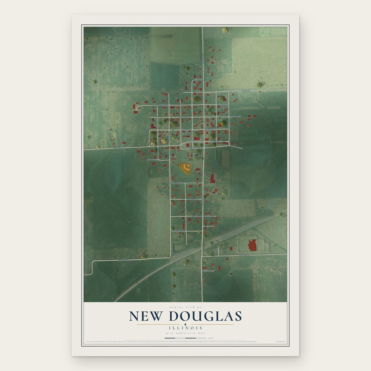 New Douglas, Illinois map print, the full design