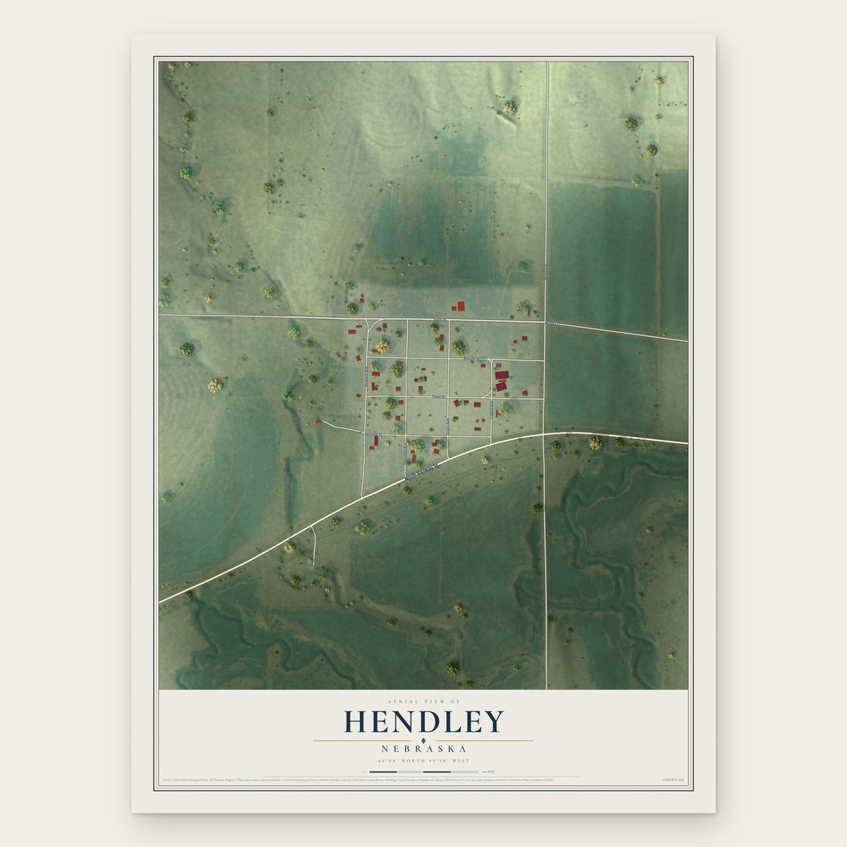 Hendley, Nebraska map print, the full design