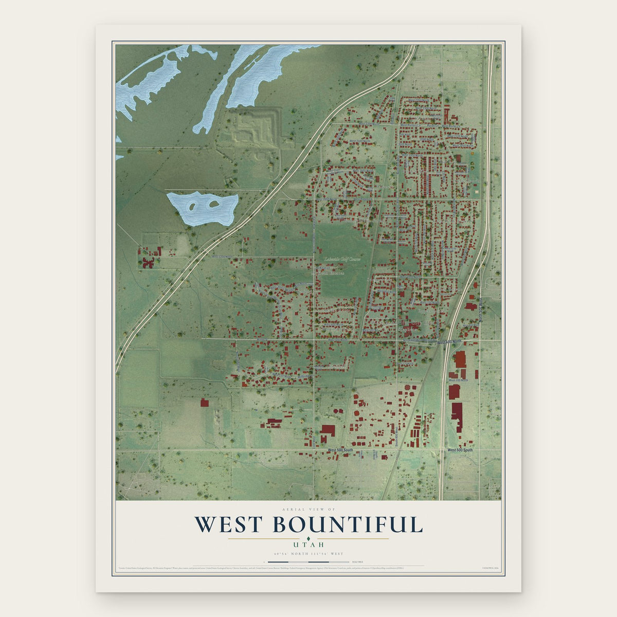 West Bountiful, Utah map print, the full design