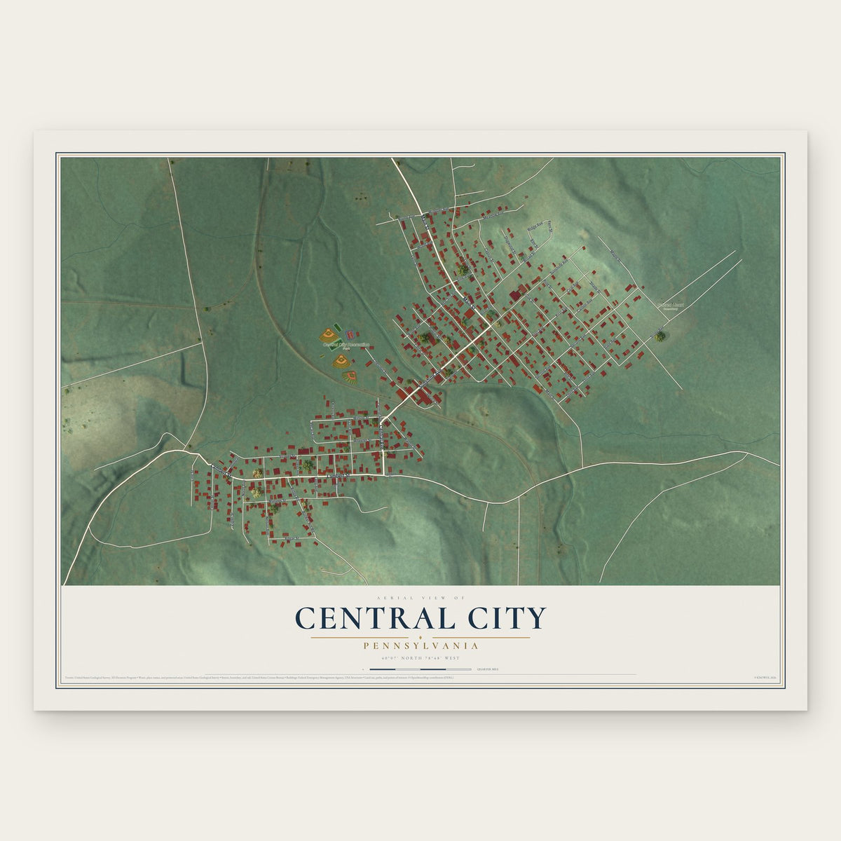 Central City, Pennsylvania map print, the full design