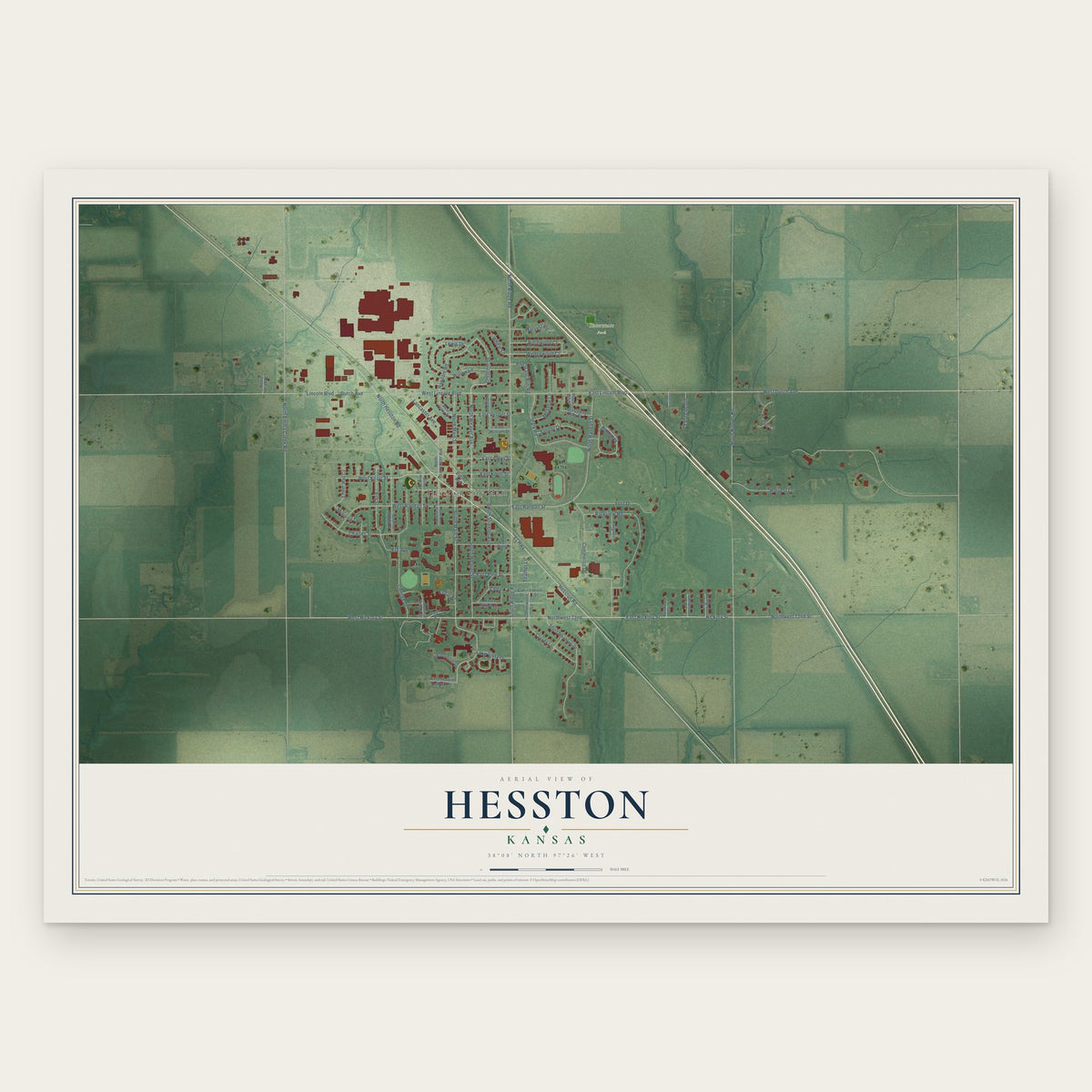 Hesston, Kansas map print, the full design