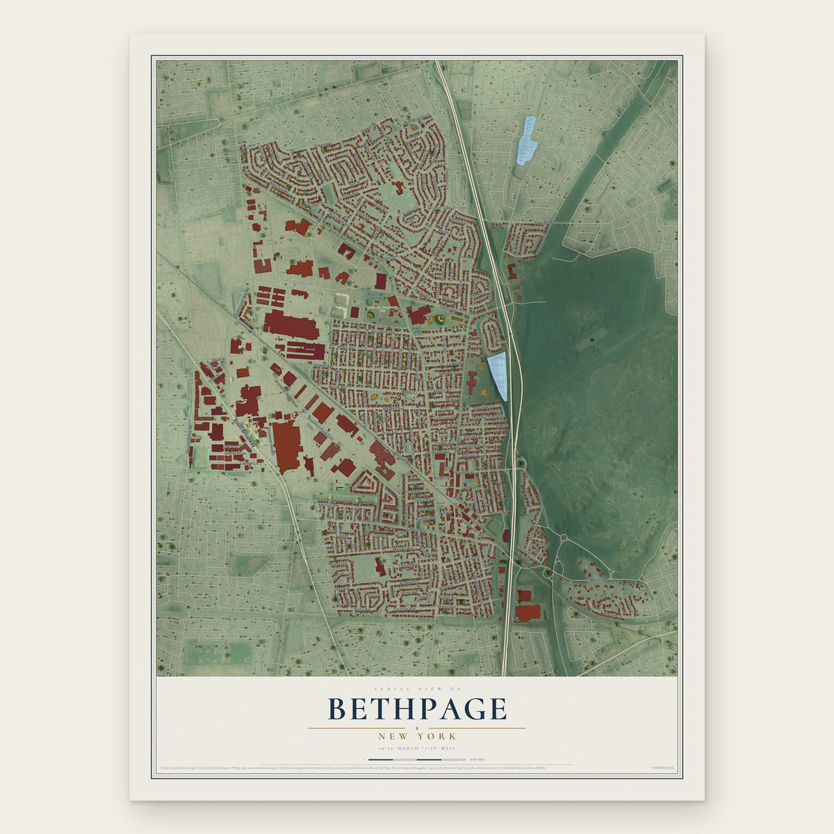 Bethpage, New York map print, the full design