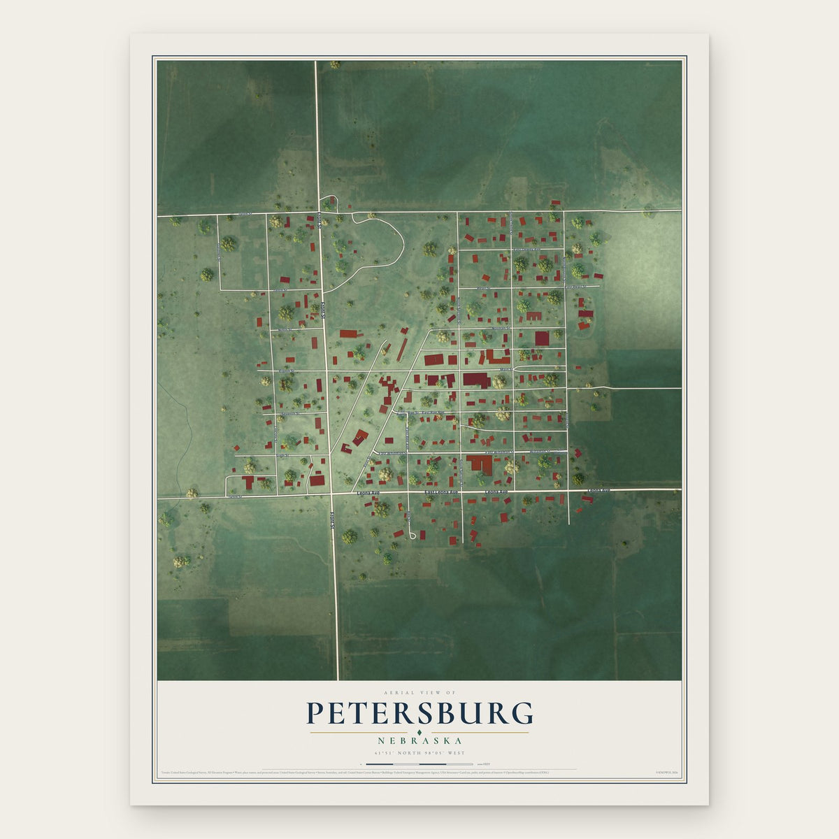 Petersburg, Nebraska map print, the full design