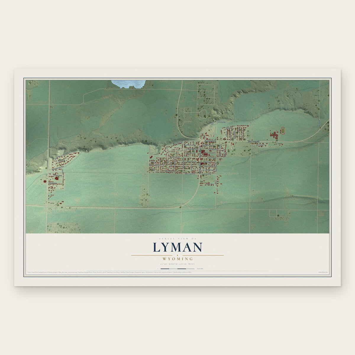 Lyman, Wyoming map print, the full design