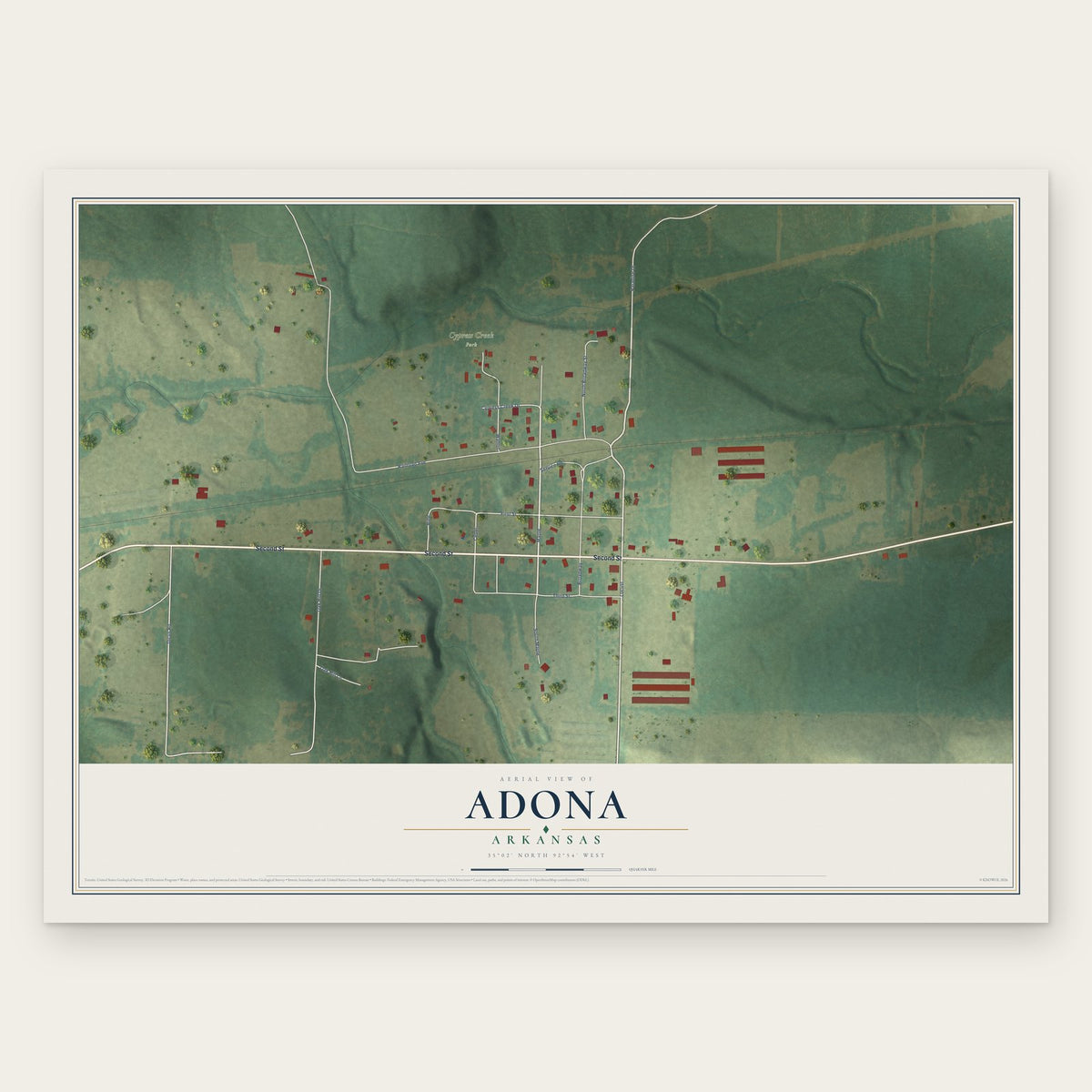 Adona, Arkansas map print, the full design