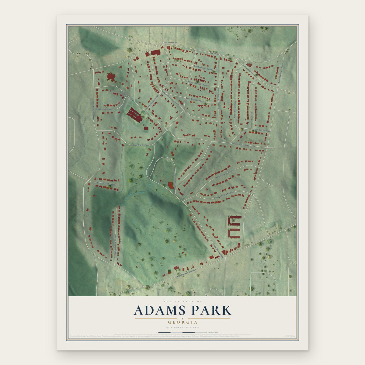 Adams Park, Georgia map print, the full design