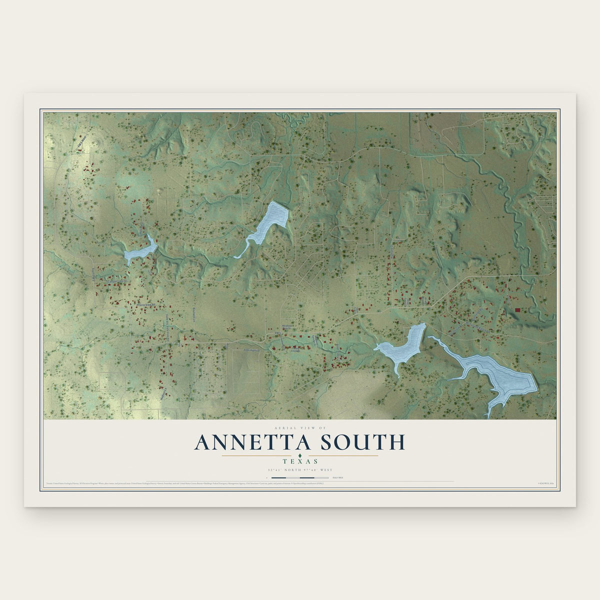 Annetta South, Texas map print, the full design