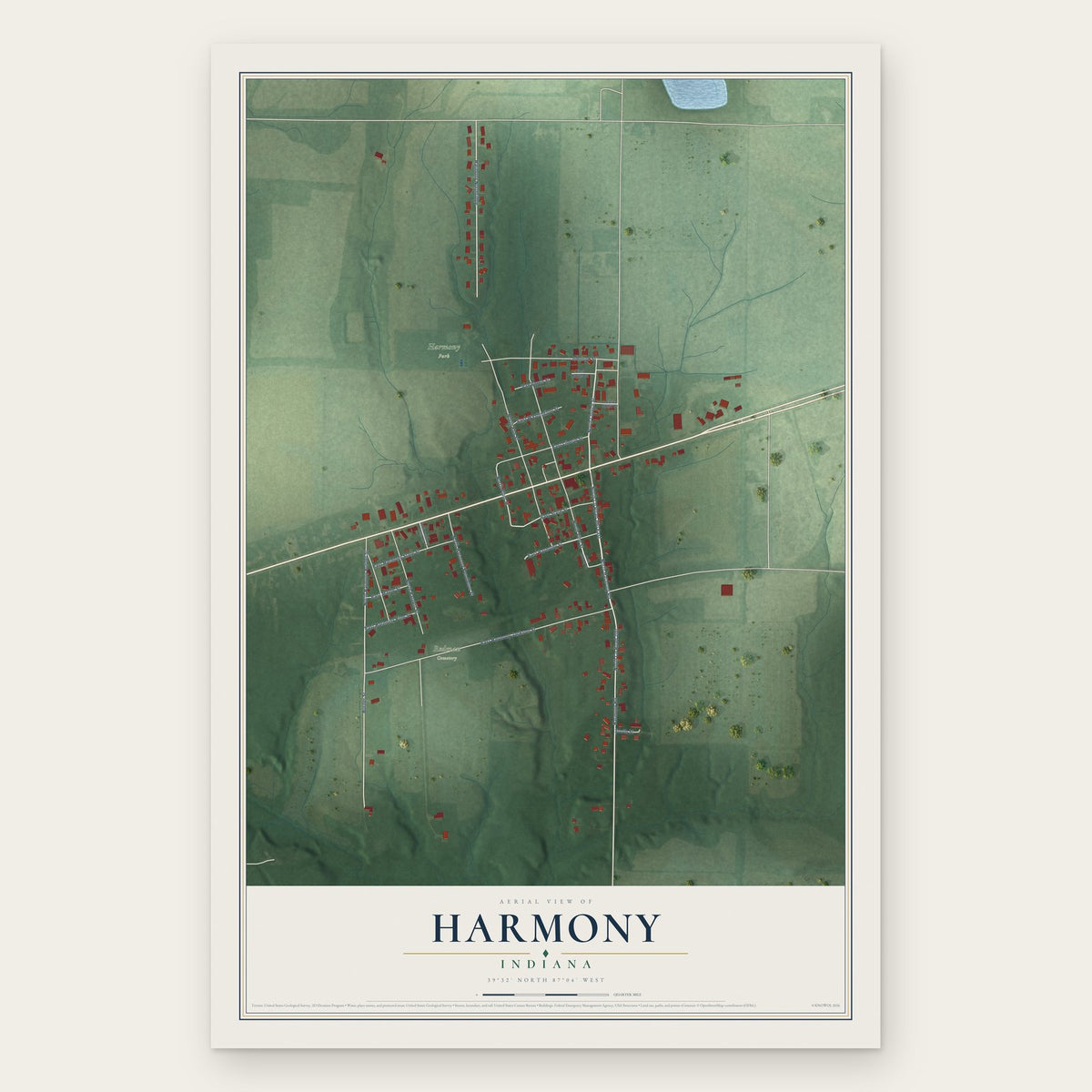 Harmony, Indiana map print, the full design