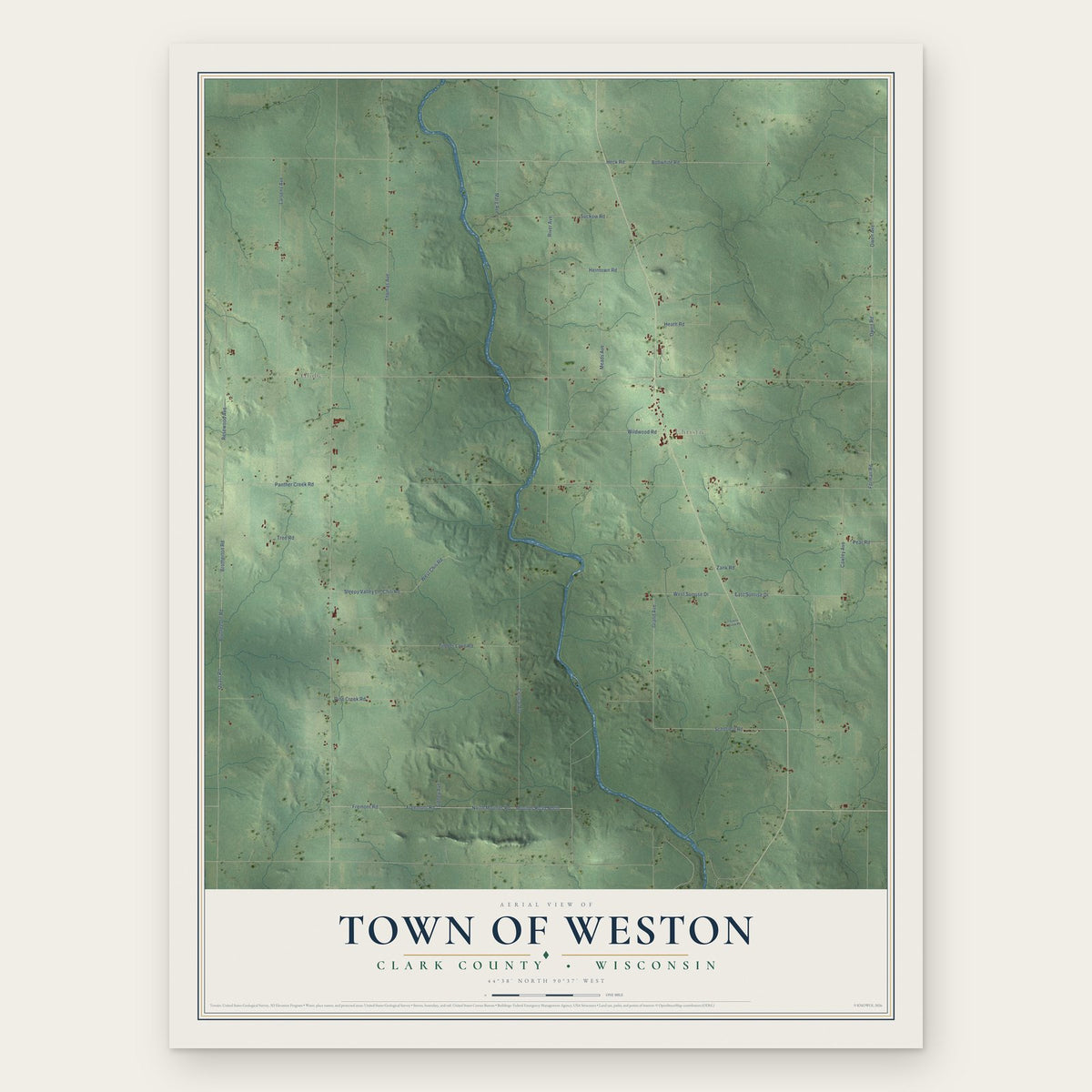 Town of Weston, Clark County, Wisconsin map print, the full design