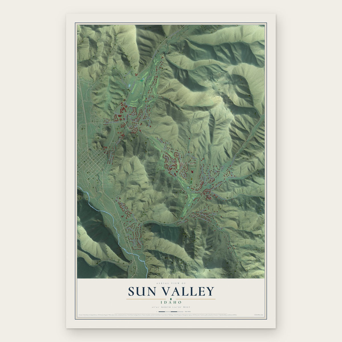 Sun Valley, Idaho map print, the full design