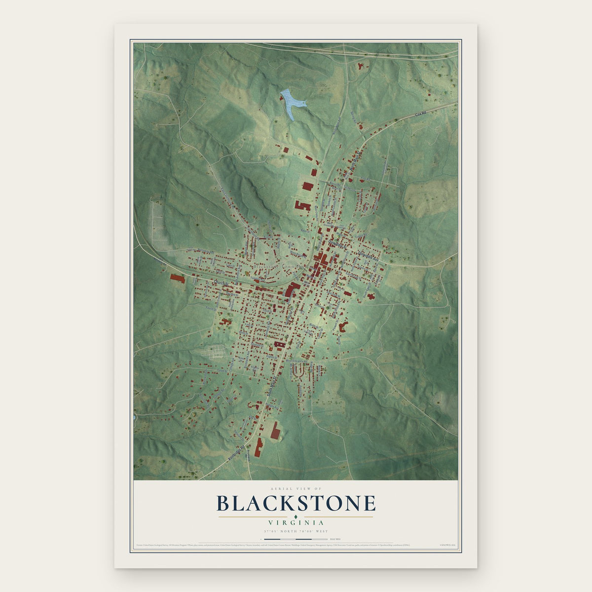 Blackstone, Virginia map print, the full design