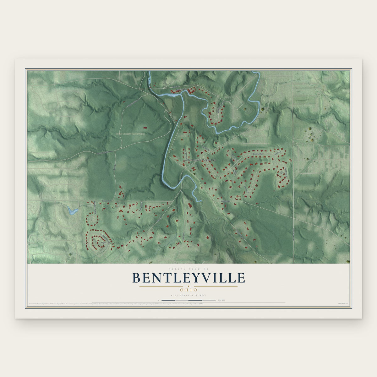 Bentleyville, Ohio map print, the full design